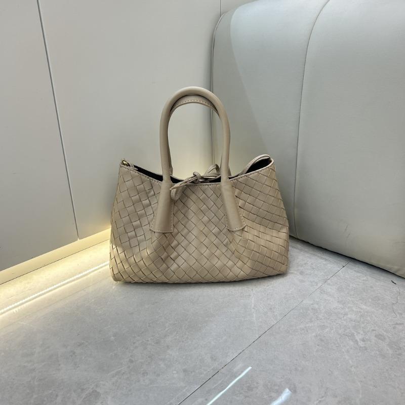 Small tote cowhide hand-woven bag removable shoulder strap for double-sided use