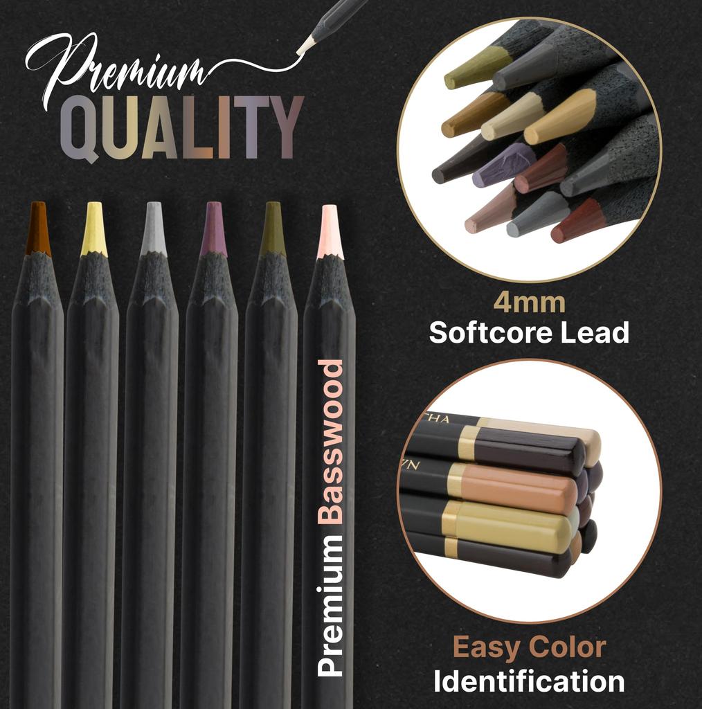 Medihealth 1 Black Widow Skin Colored Pencils for Adults Portrait and Skin Tone Artist Colored Pencils Complete Color Range with Light Fast Rating - -