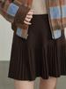 Melanoid Brown High-Waist Pleated Knit Skirt for Women - A-line, Slimming, and Perfect for Spring & Autumn