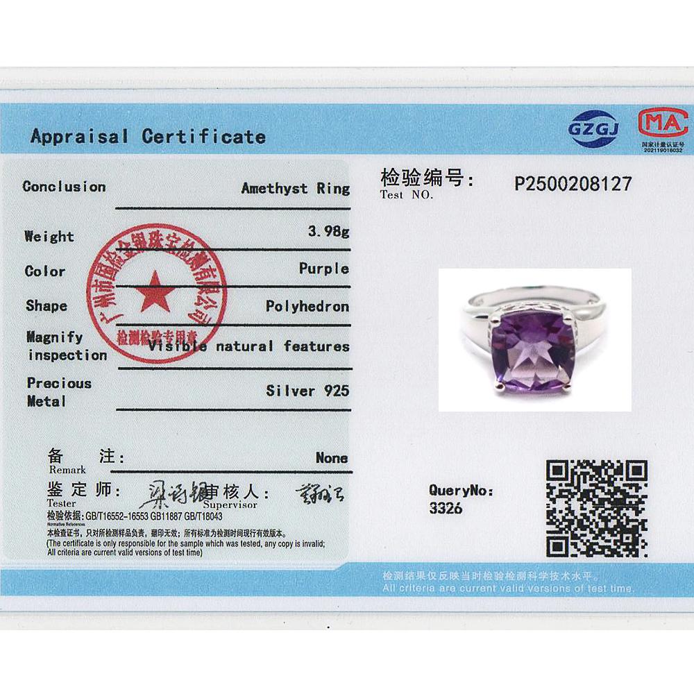 Klassisches Design 925 Sterlingsilber Damenring Natürlicher Kissen 10,0 mm Brasilien Amethyst Echtschmuck für Festival Geburtstagsgeschenke