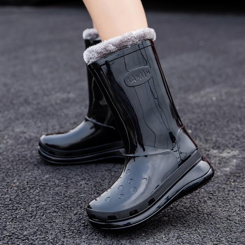 Rain Boots Simple Medium Tube Rain Shoes Women's Thickened Bottom Non-slip Water Shoes High Tube Water Boots Fashion Rubber Shoes Women