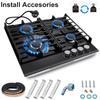 Gas Hob 4 Burners,60cm Black Glass Gas Hob,Built In Gas Cooktop with Cast Iron Supports,Gas Hob Cooker with Flame Out Protection