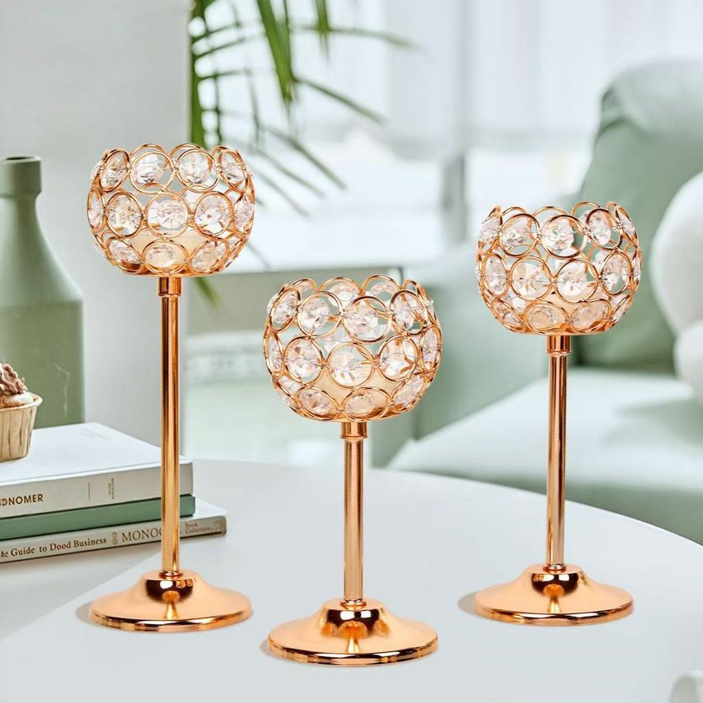 Large Size European Mini Crystal Candlestick Creative Metal Ornament Table Decoration for Candlelight Dinner