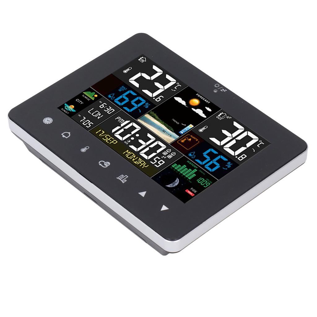 Wireless Weather Calendar Clock Color Touchscreen Display RF Sensor Temperature Humidity Meter for Indoor and Outdoor