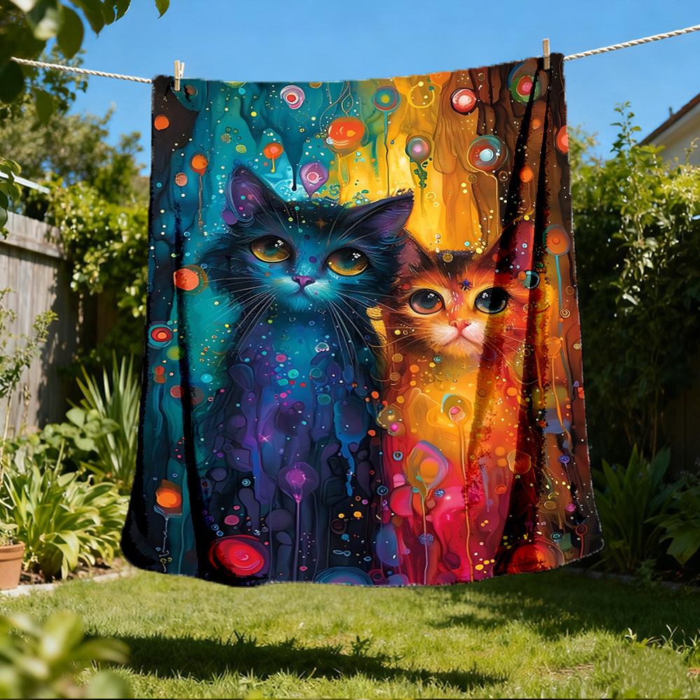 1pc Colorful Cats Print Outdoor Blanket, Lightweight Polyester,