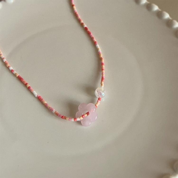Colorful Flower Necklace Resin Pendant Choker Adjustable Chain Delicate Choker