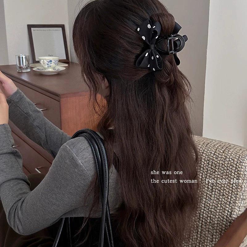 Black Polka Dot Bow Grab Clip Girl Back of Head Hair Clip Clip Headgear Hairpin Shark Clip