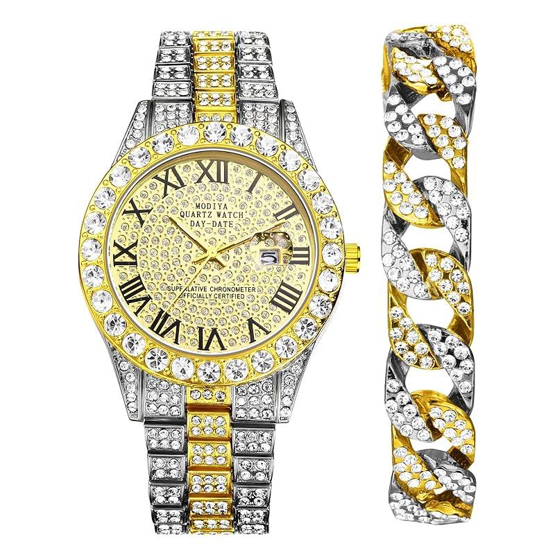 

men s watch bracelet diamond 2 piece set: romaji analog calendar waterproof quartz watch simple Fashionable fashion accessories - birthday anniversary