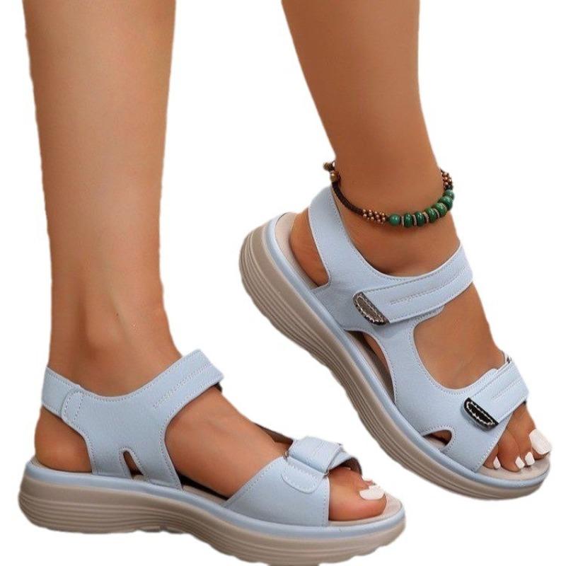 New Summer Women's Plus Size Platform Casual Sandals One-Strap Velcro Slip-On Shoes