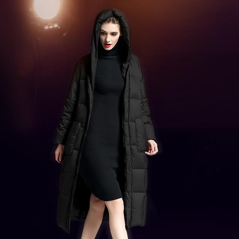 New European and American high-end down jackets for women's medium and long fashion hooded white duck down red thickened down jackets winter