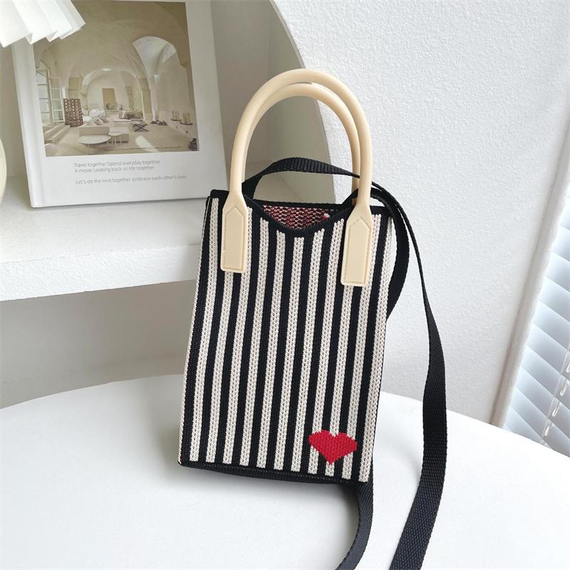 FASHION 2024 Knitted Mini Cross-Body Mobile Phone Bag Korean Versatile Student Commute Shoulder Bag Square Small Purse Handbag For Women
