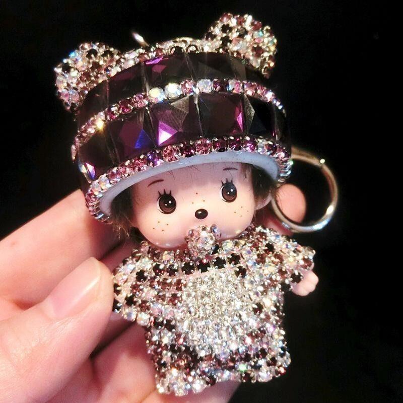 Cute Cartoon Furry Crystal Keychain Monkey Style Key Ring For Girls