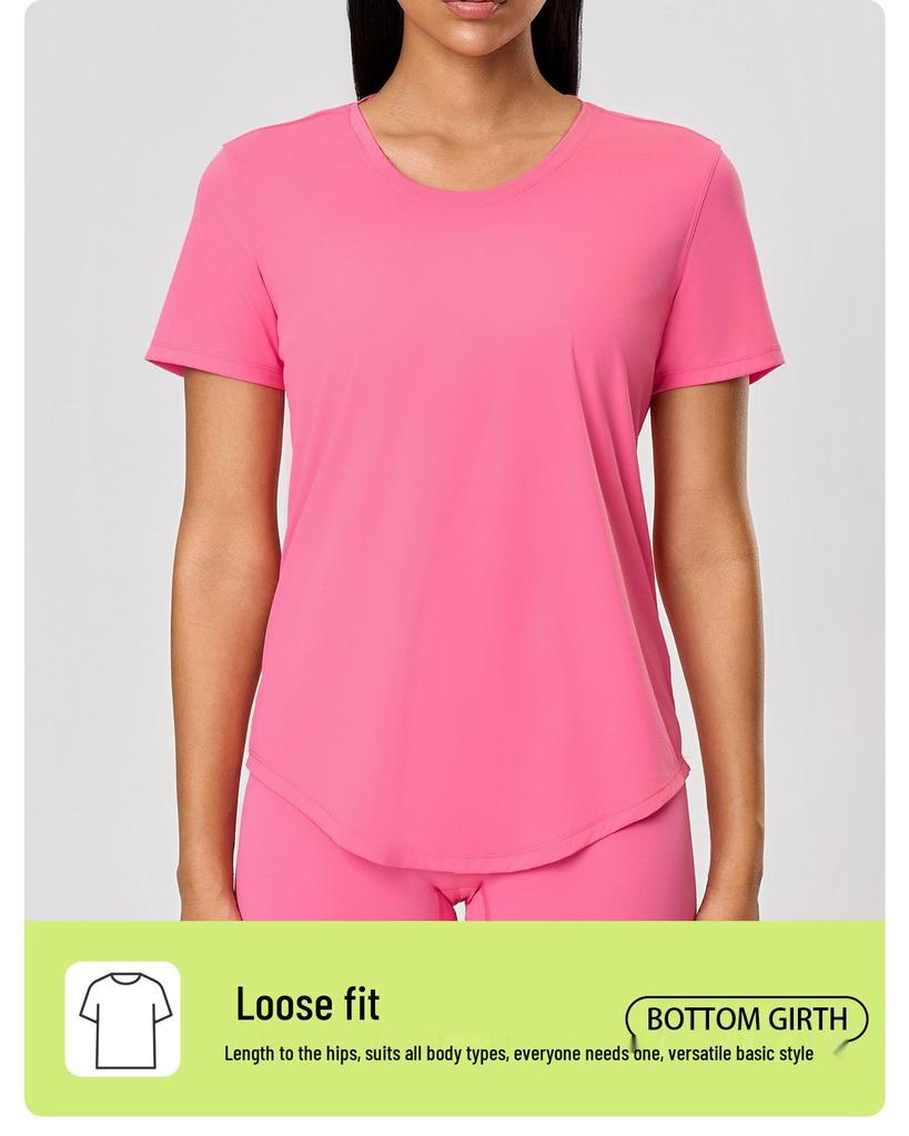 Women's Spring-Summer Yoga Short Sleeve T-shirt - Casual, Breathable, Loose-Fit for Running and Fitness
