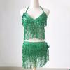 Belly Dancer Outfit Sequin Tassel Bra Top with Fringe Hip Scarf Set Sparkling Rave Party Costume for Women Girls