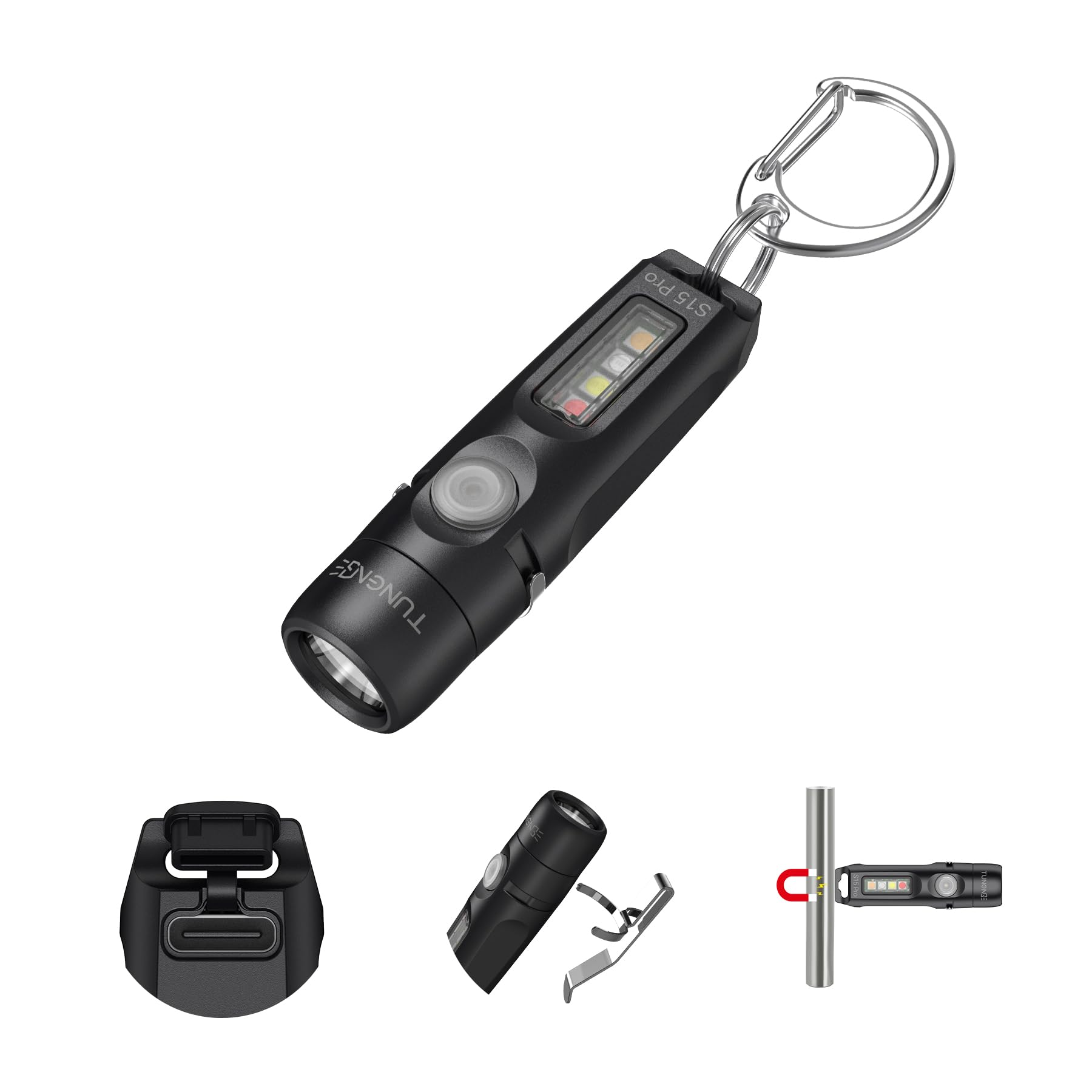 

Ключниця TUNENGE S15Pro 750 люменів EDC Кишеньковий ліхтарик з USB C Акумуляторний Міні-ліхтарик Ідеально для та Ремонтних робіт Ліхтарик, Кліпса, чорний