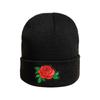 Autumn and Winter Knitted Hat with Rose Blossoms Embroidered Woolen Hat, Warm Hoodie, Cold Hat, No Eaves