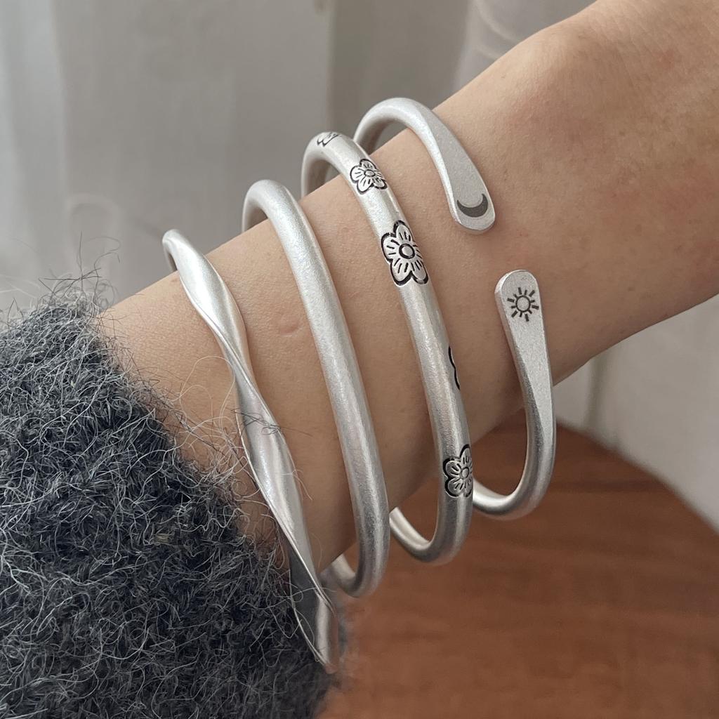 100% Solid 925 Sterling Silver Metal Bracelet for Women Men Shinning Handmade Simple Narrow Flower Bracelets For Birthday Gift