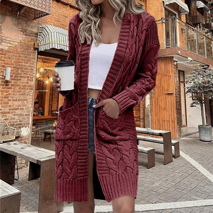 

Women s Loose Pocket Casual Cardigan Knitted Long Sleeved Sweater Jacket S