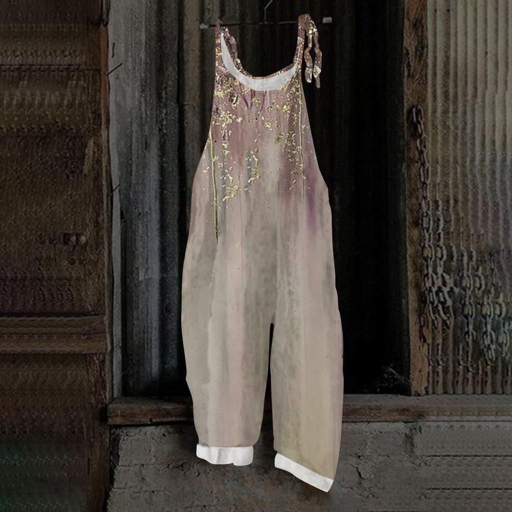 Women's Jumpsuit Floral Vintage Print Casual Loose Retro Cotton Linen Back Pants