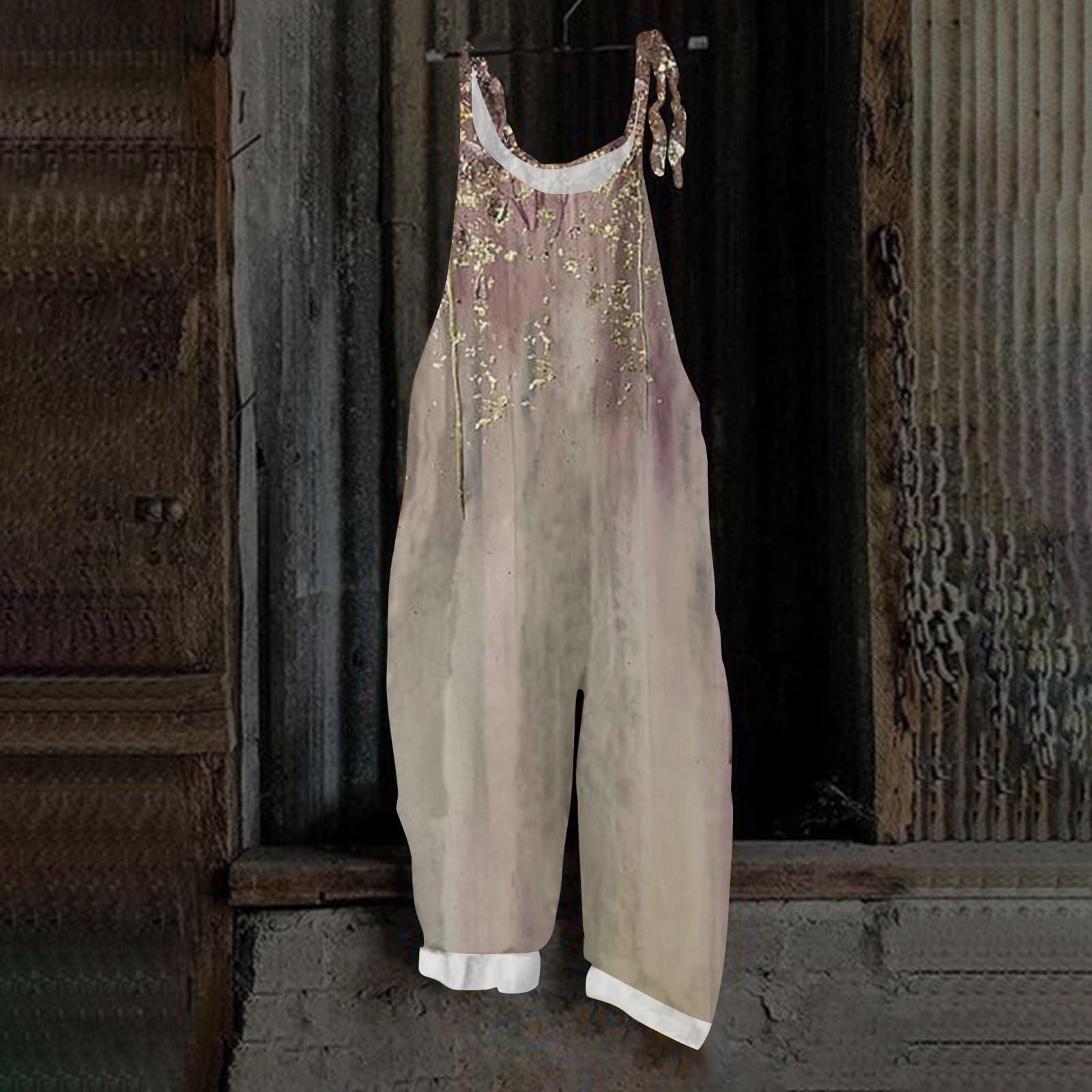 

Женский комбинезон с цветочным винтажным принтом, повседневный, свободный, ретро, хлопок-лен, брюки сзади XL коричневый