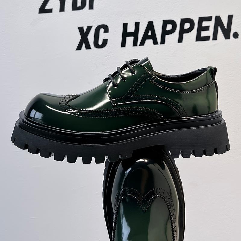Fashion Lacquer leather Derby Men's Shoes Fashionable retro design style Daily Youth Trendy Party Outdoor street Black Green shoes Hot