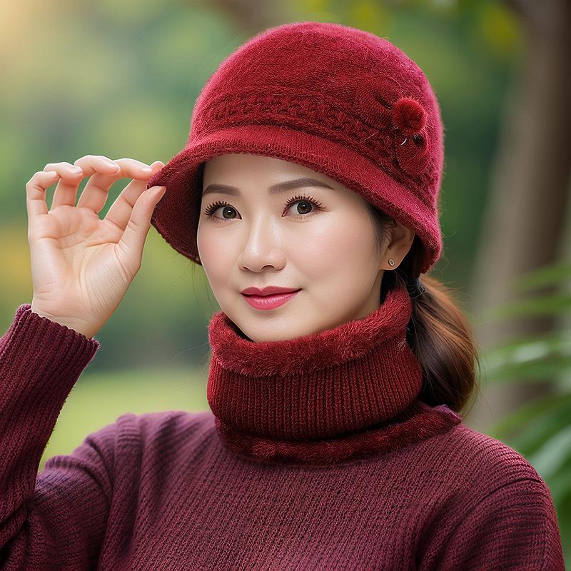 Women's Winter Knitted Wool Hat for Middle-aged & Elderly: Warm, Stylish Scarf Hat for Mom & Grandma