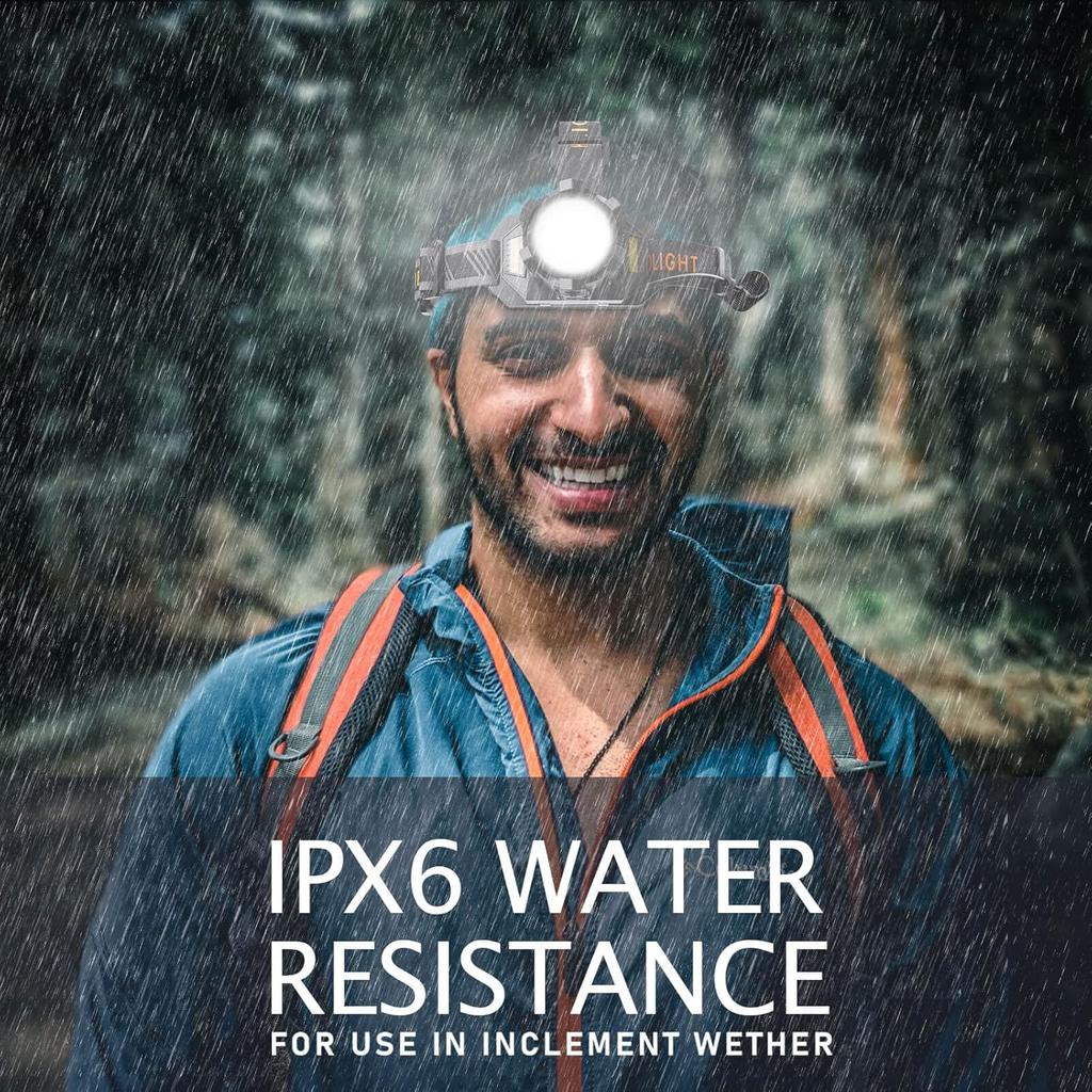 90000 Lumens Rechargeable Headlamp with 9 Modes, Adjustable Focus, and Battery Indicator - Waterproof Hard Hat Design