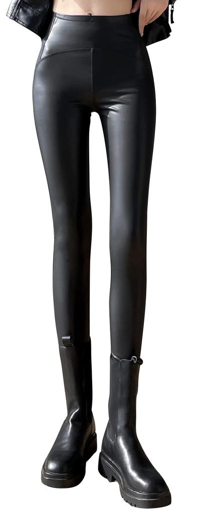 Syvent PU Leather Skinny Stretch Faux Leather and Faux Leather Women's Pants, Fleece-Lined, Leggings, Waterproof, Slimming,