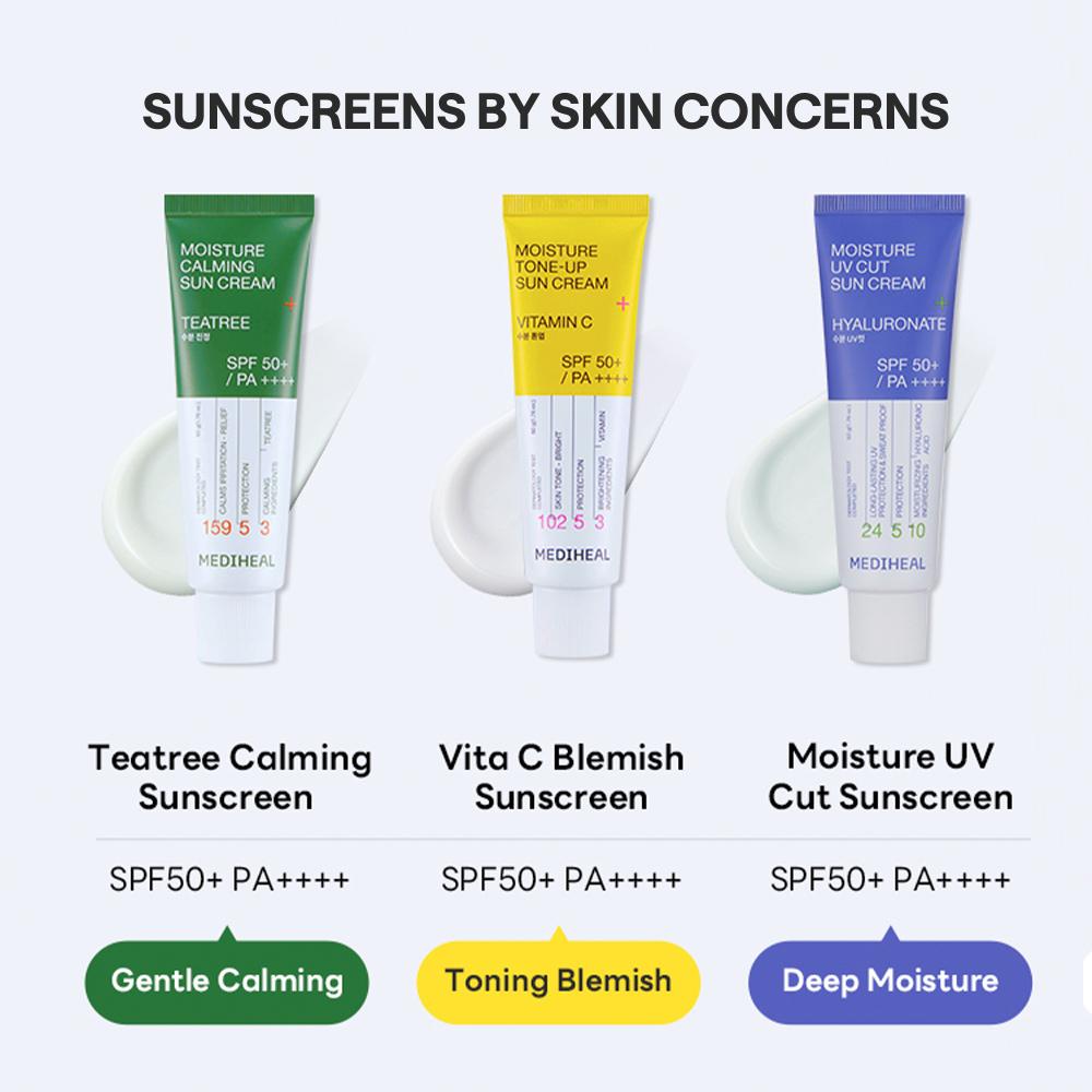 MEDIHEAL Moisture Sun Cream TEATREE, Vitamin C, Hyaluronate SPF50+/PA++++ 50mL/ Moisturizing, Korean Cosmetics, Kbeauty