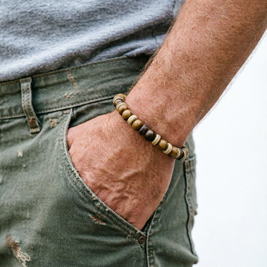 Handmade Natural Wood Bead Bracelet For Men Blue Imperial Stone Stretch Braclet Bohemian Yoga Healing Jewelry Accessories Joias