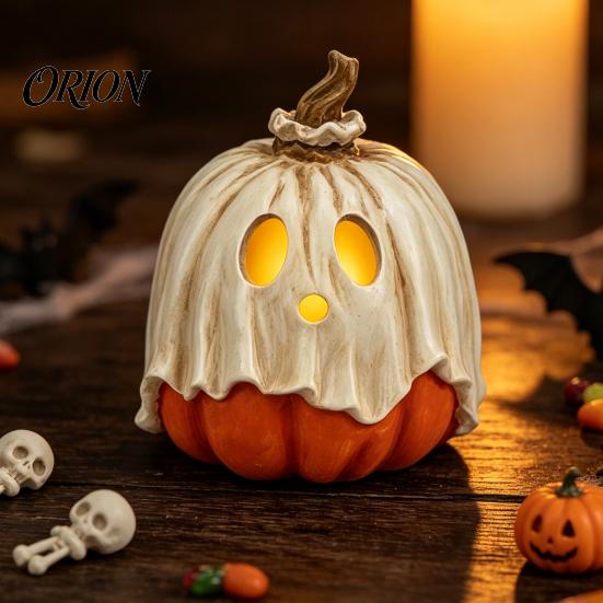 Unieke Halloween Cadeau-ideeën Verlichte Geest Pompoen Decoratie, Vintage Afneembare Lamp met Hars Ornament LED Kaars voor Keukentafel Schouw