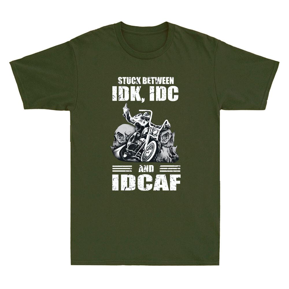 Dödskalle Biker Fast Mellan Vet Inte Bryr Mig Inte Och Bryr Mig Inte Om Ett Skit Vintage Unisex Kortärmad T-shirt