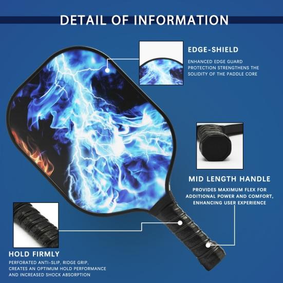 Pickleball Paddles Fiberglass Pickleball Paddles Lightweight Pickleball Rackets with Sweat-Absorbent Handle for All Levels