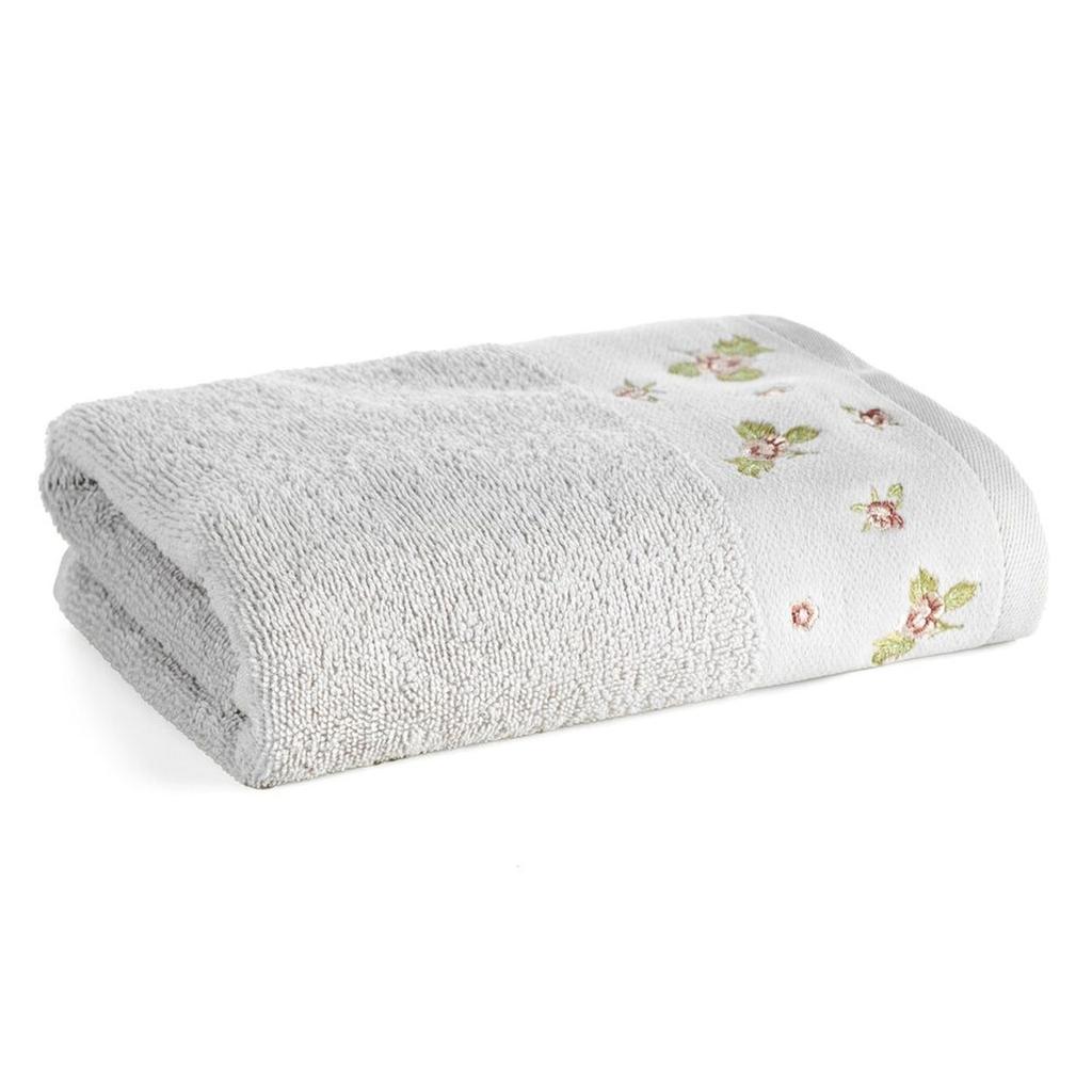 Ręcznik Dalia Kwiatowy Haft 70X140 Cm Srebrny