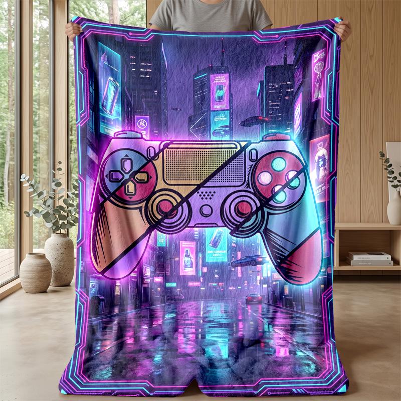 Cosmic Neon Game Controller blanket Personalized Name Flannel Blanket Soft Cozy Plush Throw for Sofa Bed Lightweight Home Decor