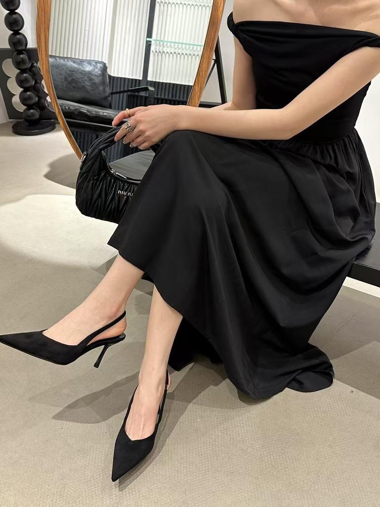 New Women Sandal Pointed Toe Shallow Slip On Dress Mules Shoes Thin Low Heel Slingback Sandal 2025