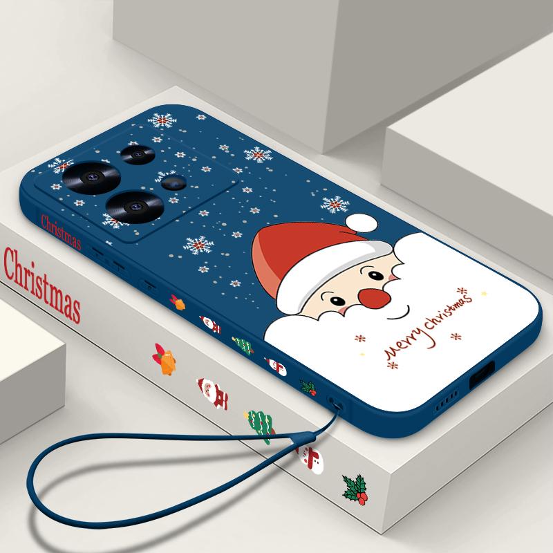 Cute Santa Claus Printed Lanyard Phone Case For Xiaomi Redmi Note 14 13 12 Pro Note 13 14 Pro Plus 5G 13 13C 4G 11 10 Pro Soft Silicone Cover