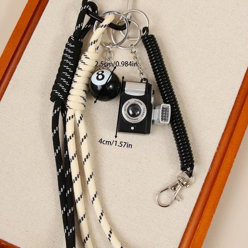 Cute Bag Pendant Keychain With Mini Camera 8 Ball Pendant Braided Strap For Handbags Backpacks Keys Decor