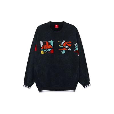 Sudadera Holgada de Cuello Redondo con Logo Bordado de la Serie de Baloncesto de Li Ning Sports Otoño Sudadera para Hombre Negro AWDRA23-4