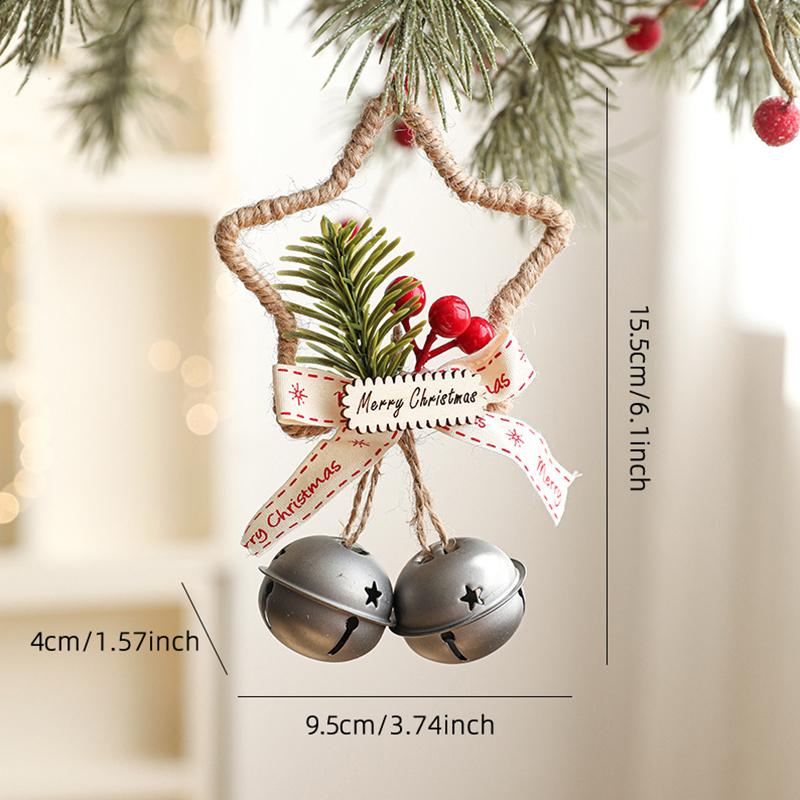15.5x9.5cm Hollow-out Five-pointed Star Cute Door Hanging Xmas Atmosphere Pine Berry Design Home Decor Multi-Color