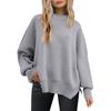 Women's Fashion Round Neck Long Sleeve Sweater Knitted Side Slit Pullover