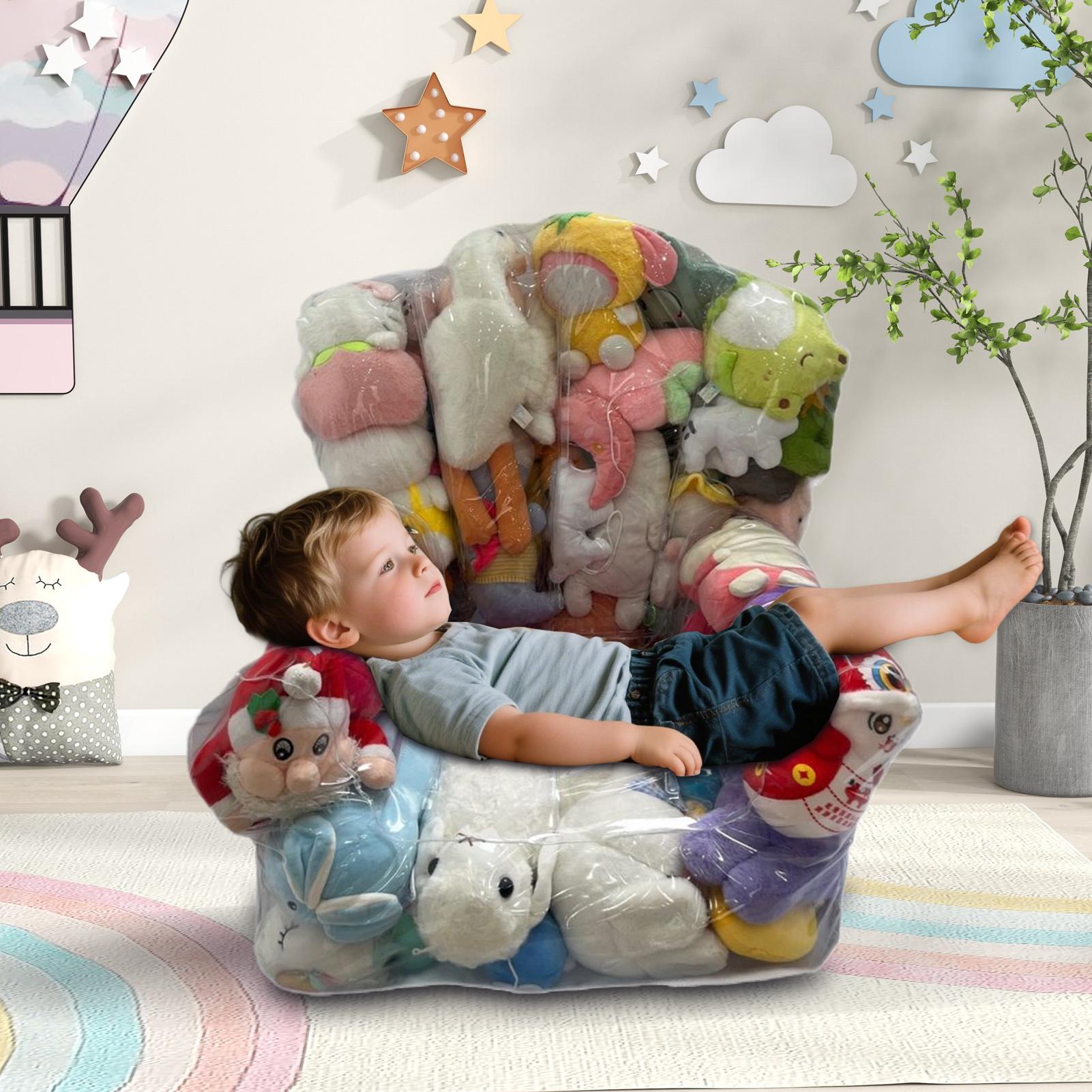 

Bean Bag Stuffed Animal Storage Clear Waterproof Toy Bags For Storage With Zipper Organizer For Floor Bed Dorm Kids Corner Sofa S