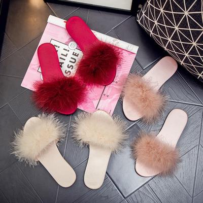 Spring/Summer Wedding Bridesmaid Silk Fur Slippers for Brides - Red Matching Shoes for Morning Gown