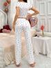 Heart Print Women’s Pajama Set: Stylish European & American Design, Wearable Outdoors, Long Pants, Two-Piece