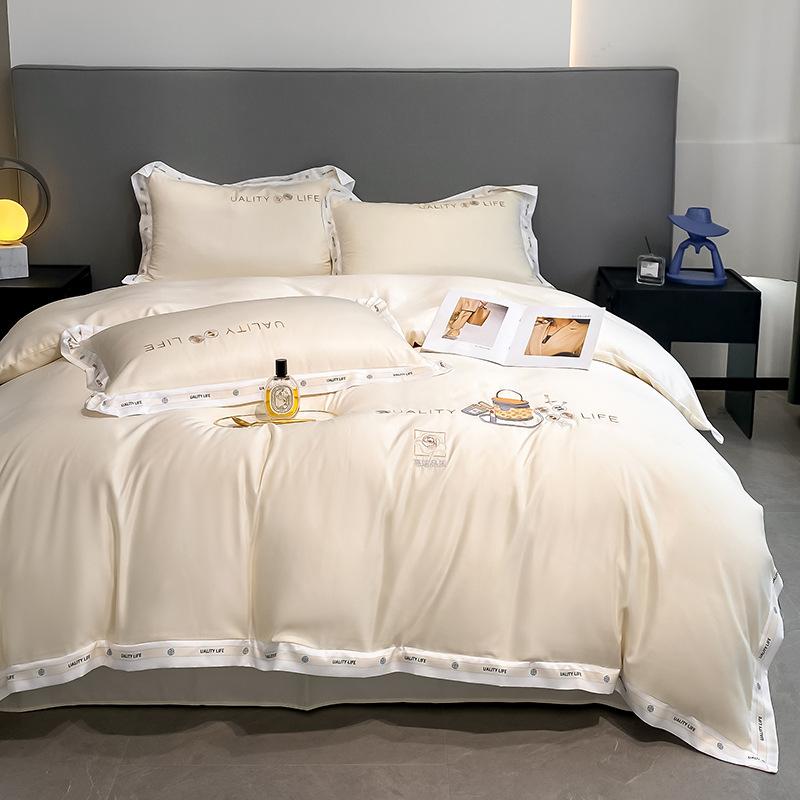 

Комплект из четырех предметов из стираного шелка, высококачественное постельное белье из ледяного шелка, вышитое одеяло, покрывало, простыня, комплект из трех предметов 1.2m bed