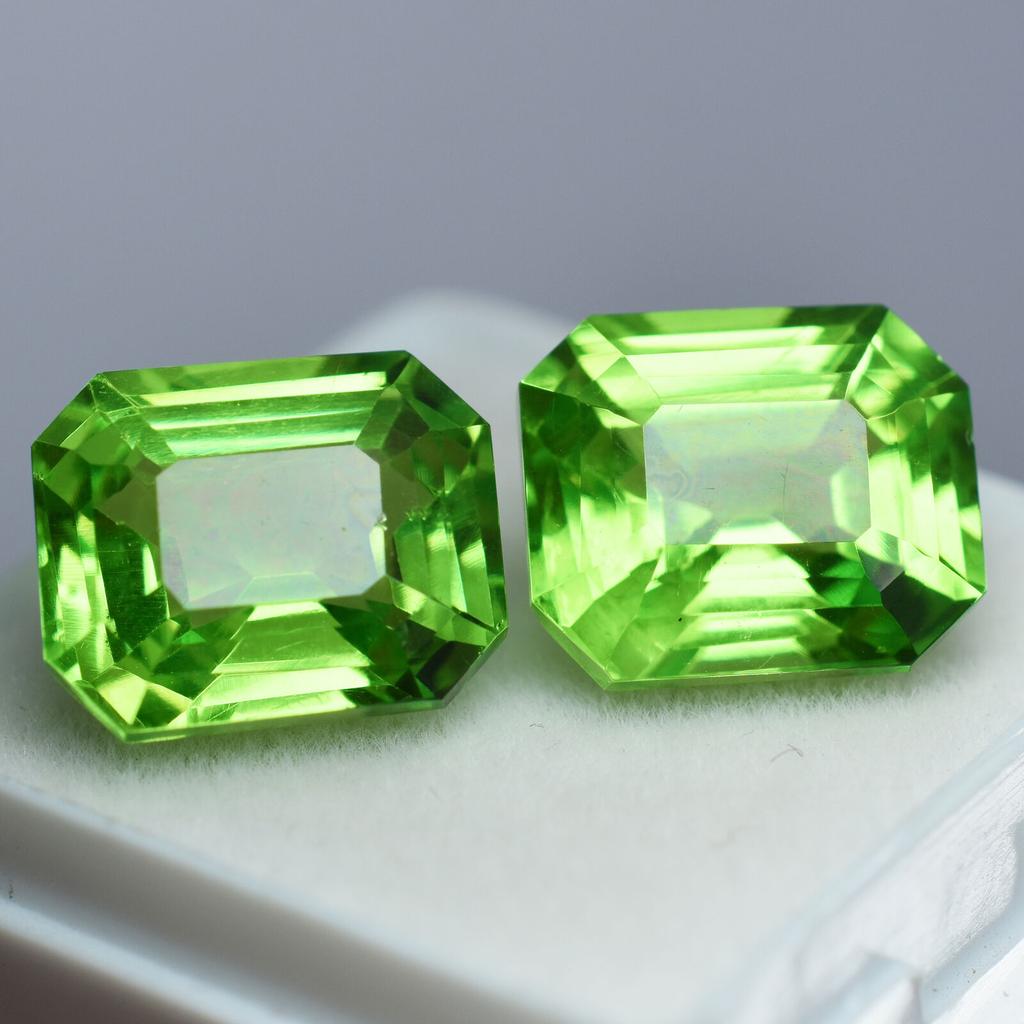 CERTIFIED 16.08 Ct NATURAL Green PERIDOT Emerald Shape Rare Loose Gemstone Pair DZ-765