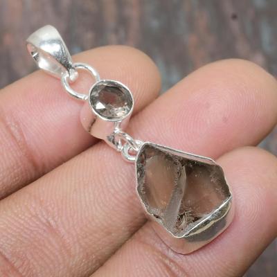 Smoky Rough Gemstone Handmade 925 Sterling Silver Jewelry Pendant For Her