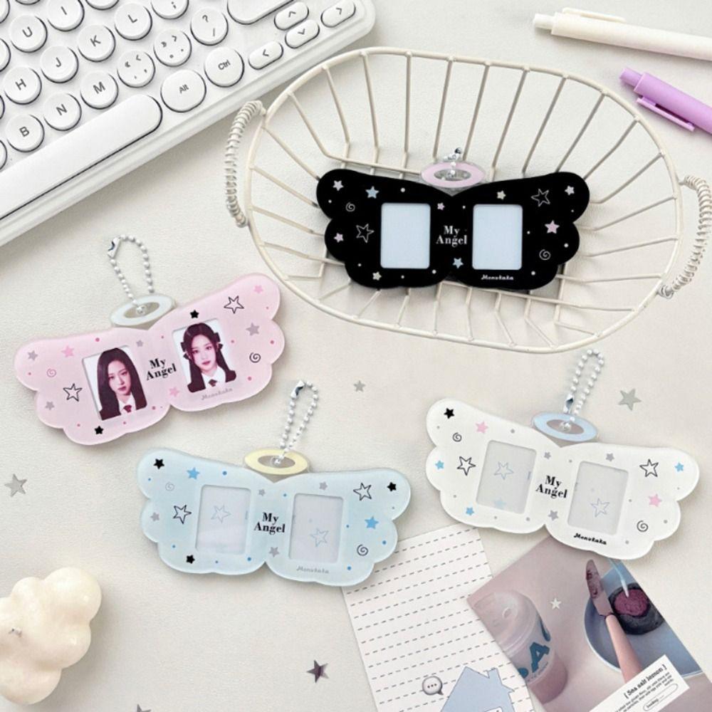 Cute Angel Wings Card Sleeve Pendant Clear DIY Design Card Cover Bag Pendant Photocard Holder
