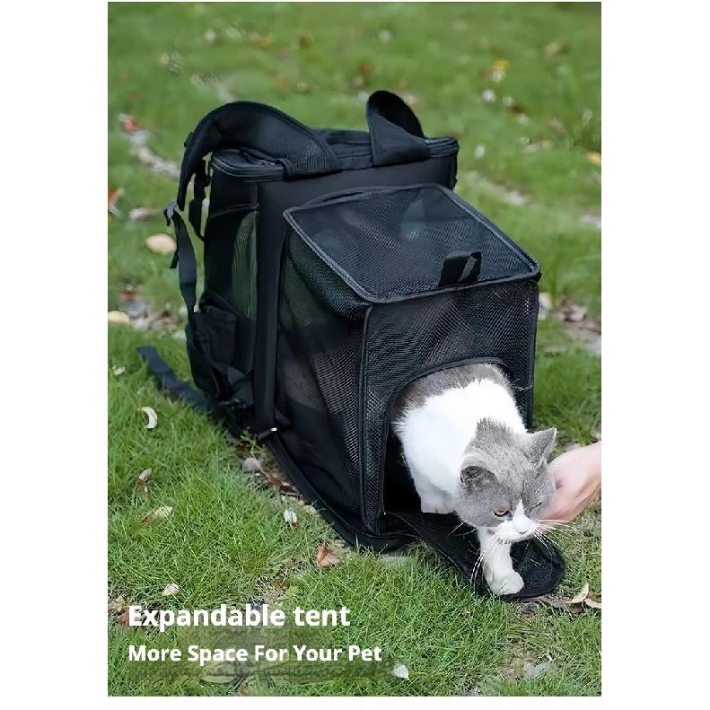 Expandable Pet Carrier Backpack for Cats Small Dogs, Breathable Foldable Travel Bag with Side Extension and Safety Leash