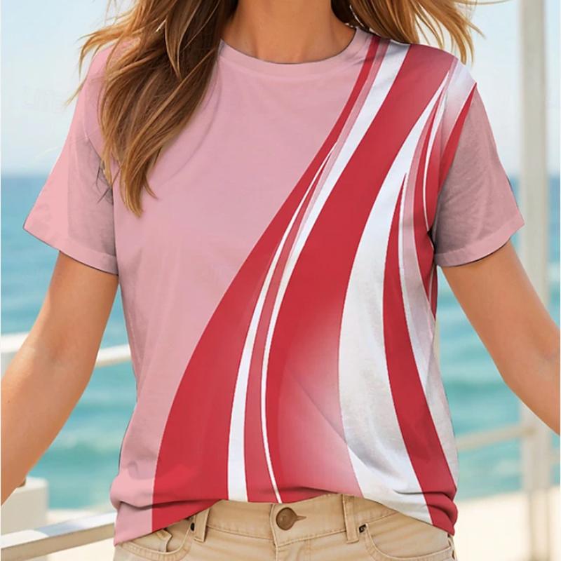 Women Summer T Shirt Retro Fashion Short Sleeve Tees Casual  Monogram Printed  Tops